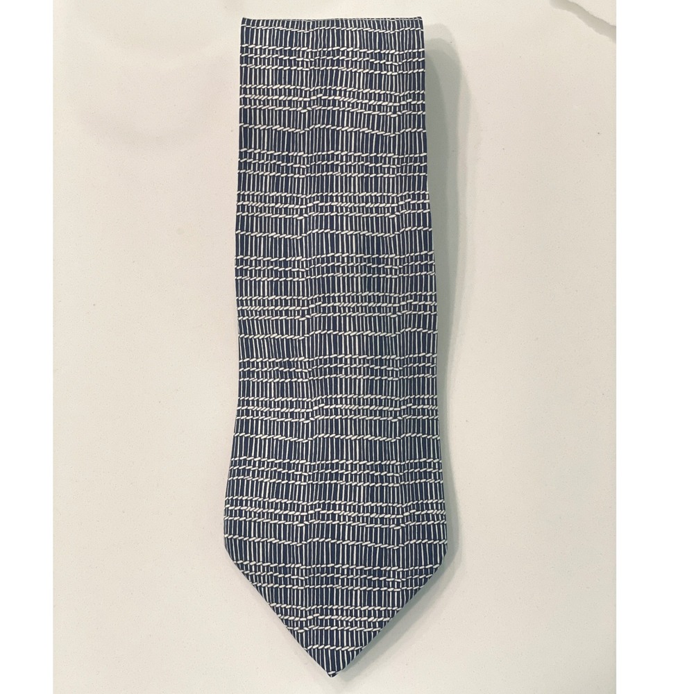Hermes Mens Recent Tie 7802 UA Navy Blue Bamboo Pattern Silk France Career